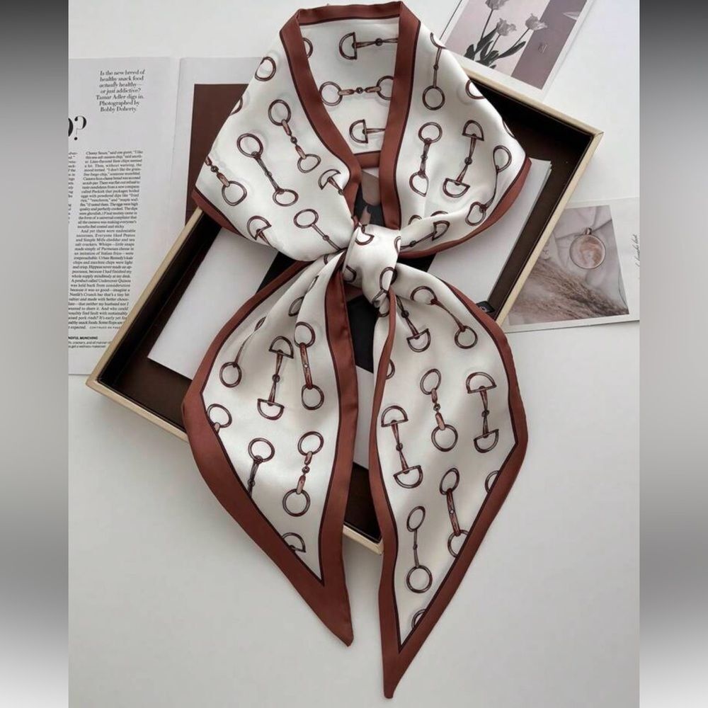 Brown and White Equestrian Scarf N1105 - Picture 1 of 2